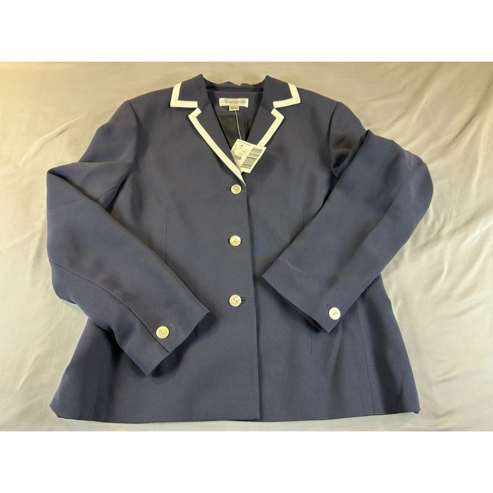 Casual Corner Women Blazer Jacket Sz 10 Navy White Button Front Classic Preppy - Picture 3 of 11